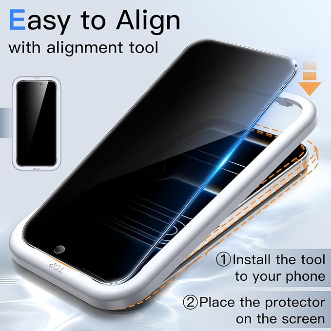 JETech Privacy Screen Protector for iPhone 17 Pro 6.3-Inch, Anti-Spy Tempered Glass Film with Easy Installation Tool, 2-Pack