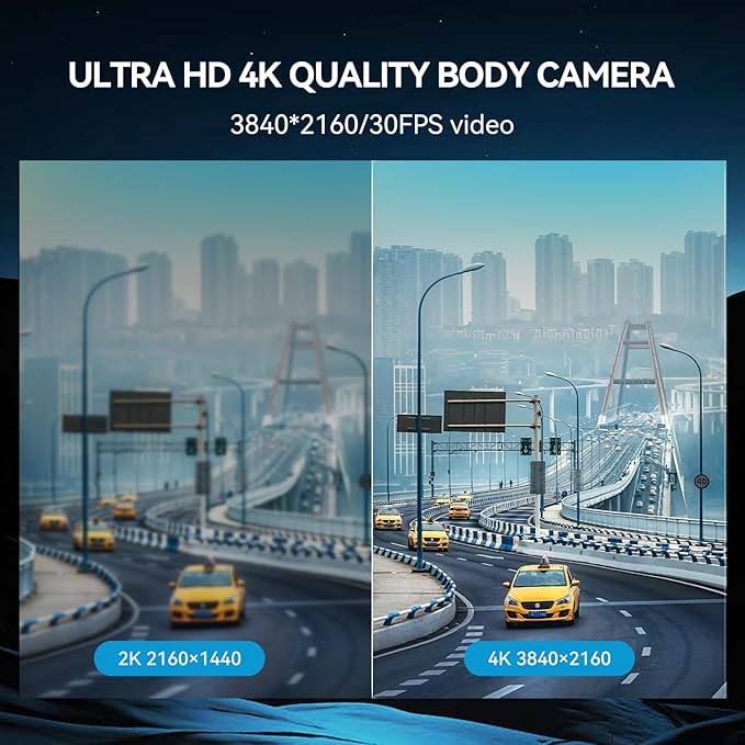 4K Body Camera, 11-13Hrs Battery Body Cameras with Audio and Video Recording, H.265 Video Code Body Cam for Security Guard Train Conductor Delivery Driver Waiter (128GB)