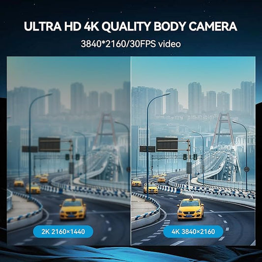 4K Body Camera, 11-13Hrs Battery Body Cameras with Audio and Video Recording, H.265 Video Code Body Cam for Security Guard Train Conductor Delivery Driver Waiter (128GB)