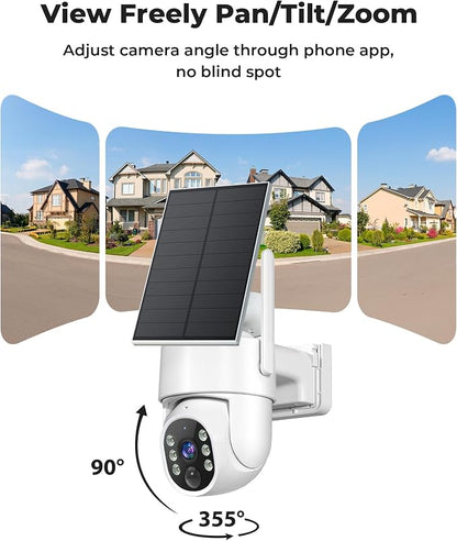 Vivideye 4MP Solar Security Cameras Wireless Outdoor, WiFi Security Camera Outside with Color Night Vision, Solar & Battery Powered 2.4G&5G Camera for Home Security,Compatible Home Hub Only