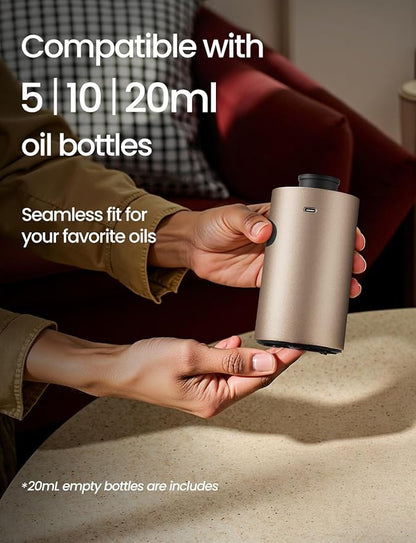 Waterless Essential Oil Diffuser, Rechargeable Scent Diffusers with 3 Mist Levels & Timers, Portable Aromatherapy Diffuser for Home Car Room Studio Office, Desert Titanium