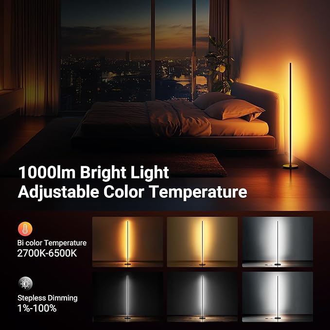 NEEWER NF04 RGB IC W Smart Floor Lamp NEW Version, 1000lm LED Corner Light Compatible with Google Alexa, APP/AI Design/Music Sync/16 Million Color Living Room Bedroom Home Decor Ambient Lighting