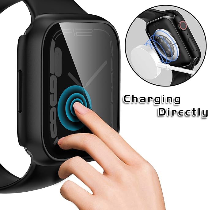 Waterproof Privacy Case Compatible with Apple Watch Series 9/8/7 45mm with Anti-peep Screen Protector, iWatch Face Cover Protective Bumper for iWatch Case 45mm Black