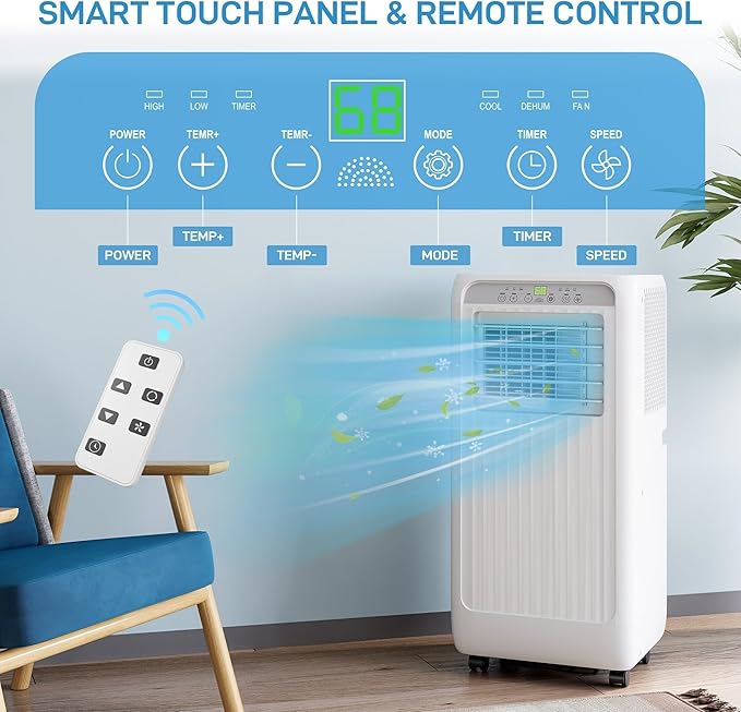 GarveeLife Portable Air Conditioner,10,000 BTU for Rooms up to 450 Sq.Ft., Smart Compact AC Unit with Cooling, Dehumidifier, Fan, Remote Control and Window Kit, White