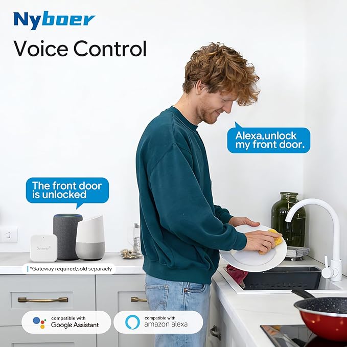 Wi-Fi Gateway Remotely Control Smart Fingerprint Door Lock with TT Lock App, Gateway Smart Hub Compatible with Alexa Voice Control,Electronic Lock Assemblies by Nyboer