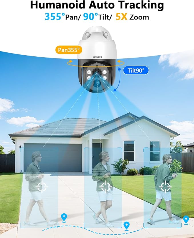 (2026 New) 4K PTZ PoE Wired Security Camera System Outdoor Surveillance | 8CH DVR 2TB HDD, 4 Cameras, Remote Control, No Monthly Fee App, AI Human Detection, Audio Mic, IR Night Vision