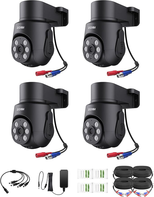 ZOSI 4 x 1080p HD-TVI Surveillance Camera Outdoor Indoor, 360° Pan Tilt 2MP Wired Security Weatherproof CCTV Dome Camera with Audio Recording, IR Night Vision, Only Work with Our DVR