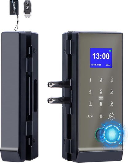 Keyless Entry Glass Door Knobs,Drill-Free Smart Lock Deadbolt,Perfiware 4in1 Biometric Fingerprint Glass Door Locks,Great for Home,Cabinet,Apartment,Hotel,Office,Store, Medium, Black