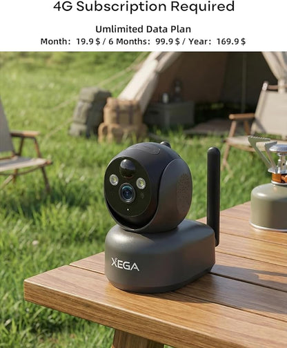 Xega 4G Cellular Security Camera Indoor Wireless, 2K PTZ No WiFi Camera for Home/RV/Travel/Pet/Baby with Phone App, Battery Powered Motion Detection Cloud/TF Built-in SIM Card(Subscription Required)