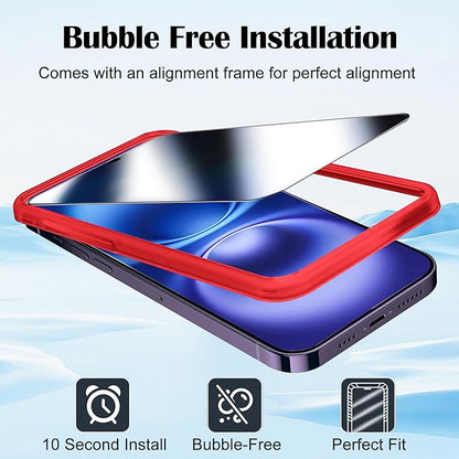 2 Pack For iPhone 16 Privacy Screen Protector Mirror Effect Tempered Glass For iPhone16 6.1inch Mirrored Anti-Spy Easy Installation Frame Case Friendly No Bubble (Silver)
