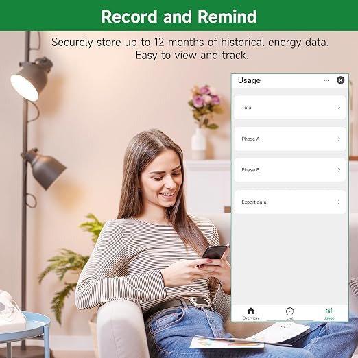 Energy Monitor with 2 * 120A Clamps, Real-Time Electricity Tracking, Smart Home Power Management,Zigbee Meter Solar/Net Metering, Home Energy Automation and Control