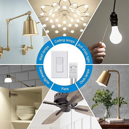 Wireless Light Switch and Receiver Kit, Ortis 300ft RF Range Wireless Wall Switches for Lights, Fans, Battery Included, No Wiring Needed (2 Switches & 1 Receiver Kit)