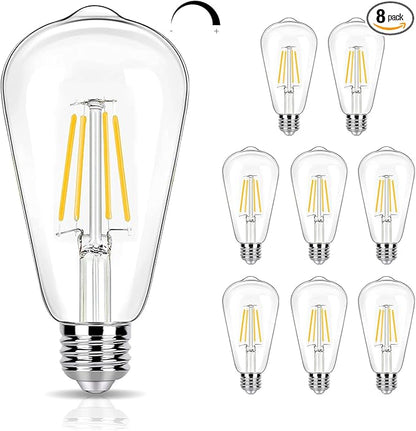 8 Pack Dimmable 40 Watts Equivalent LED Light Bulbs, 3000K Warm White ST19 4W LED Edison Bulbs for Ceiling Light, 90 CRI, 450LM, E26 Base, 120V