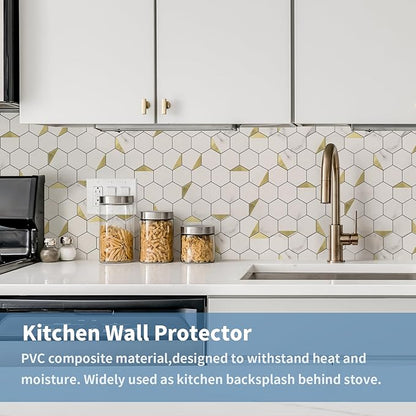 10-Sheet Heavy-Duty Hexagon Peel and Stick Backsplash, Thick Waterproof &Heat Resistant Stick on Wall Tiles, Marble White Mosaic for Kitchen & Bathroom, Strong Adhesive Permanent PVC Tiles