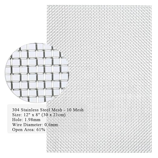 TIMESETL 3 Pcs Stainless Steel Woven Wire 10 Mesh - 12" x 8"(30x21cm) Garden Fence Mesh Window Screens Net Cabinets Mesh Replacement