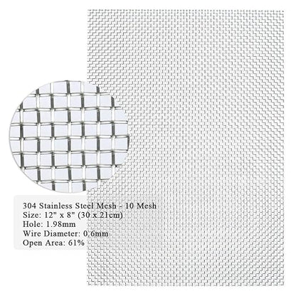 TIMESETL 3 Pcs Stainless Steel Woven Wire 10 Mesh - 12" x 8"(30x21cm) Garden Fence Mesh Window Screens Net Cabinets Mesh Replacement