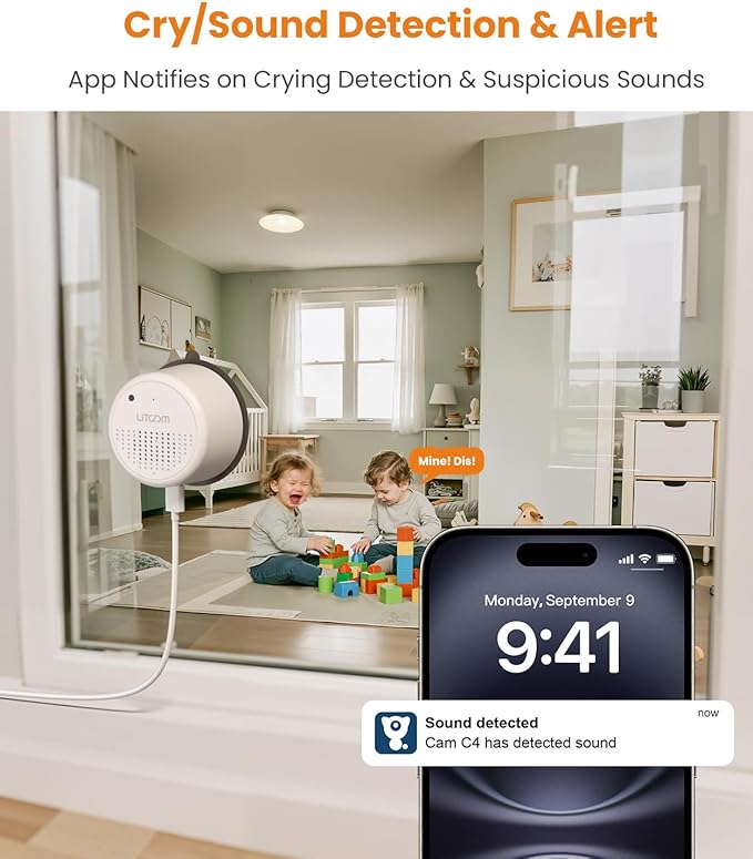 litokam Window Cameras for Home Security, 2.4GHz & 5GHz Indoor Window Camera with Al Color Night Vision, Person/Motion/Sound Detection & Real-Time Alerts, 24/7 Recording, 104° View Angle