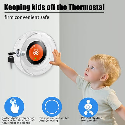 2 PC Round Baby Safety Thermostat Lock Case with Key,Thermostat Cover Universal Lock Case Clear Wall Guard Fits Round Nest Thermostat(3.5x3.5x1.9 in) or Smaller