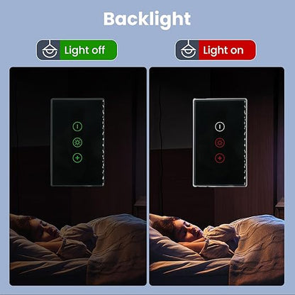 Smart Dimmer Switch,4.65 X 2.83 X 1.3 Inches,Aluminum Frame,Need Neutral Wire,2.4GHz,Tuya/Smart Life App/Alexa,2.5D Curved-Edge Tempered Glass Panel,Black