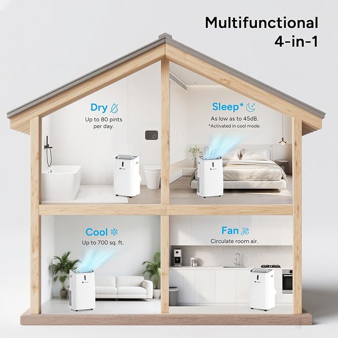 DR.PREPARE 14,000 BTU Portable Air Conditioner with WiFi, 4-in-1 Portable AC Unit with Remote Control, Fast Cooling, 24H Timers, Window kit, Cools Up to 700 sq. ft for Rooms, Bedroom