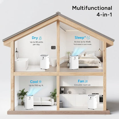 DR.PREPARE 14,000 BTU Portable Air Conditioner with WiFi, 4-in-1 Portable AC Unit with Remote Control, Fast Cooling, 24H Timers, Window kit, Cools Up to 700 sq. ft for Rooms, Bedroom