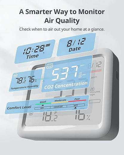 SwitchBot CO2 Detector, Air Quality Monitor Indoor, CO2 Monitor for CO2/TEMP/Humidity, Portable Carbon Dioxide Detector for Home/Car/Office/Greenhouse