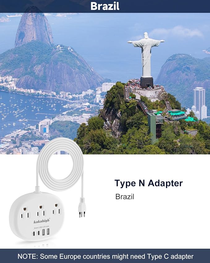 Brazil Power Adapter, Brazil Extension Cord 3FT