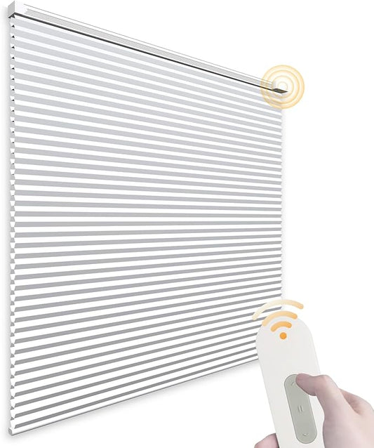 Motorized Cellular Shades Cordless Light Filtering Rechargeable Window Curtains with Remote for Privacy Protection Smart Home Electric Automatic Honeycomb Blinds for Windows, 35" x 48", White