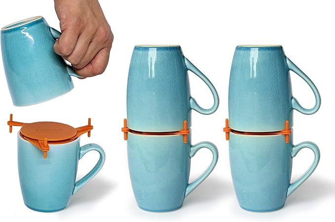 ELYPRO Mug Stacker 6-Pack – Coffee Mug Rack & Mug Organizer | Stackable Cup Holder for Coffee Bar & Kitchen, Under Cabinet Mug Holder – Space-Saving Mug Storage for Cabinets – Orange