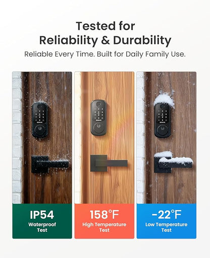 DESLOC B200 Fingerprint Smart Lock with 2 Lever Handles, Keyless Entry Front Door Lock Set, Electronic Keypad Deadbolt, App Control, Auto Lock, Long Battery Life, Secure Home Access