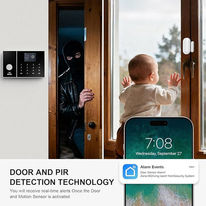 LWOHSI Wireless Alarm System for Home Security,DIY Door and Motion Sensors,3MP HD Security Camera,WiFi+GSM 4G/Tuya Phone APP Real-Time Alert,Work with Alexa and Google,No Monthly Fee