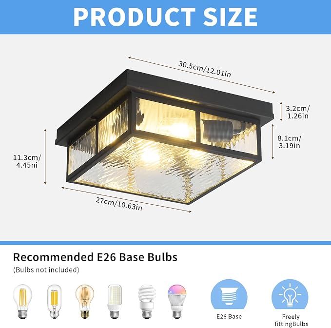 Modern Farmhouse Square Flush Mount Ceiling Light Fixtures,12 inch,4-Light