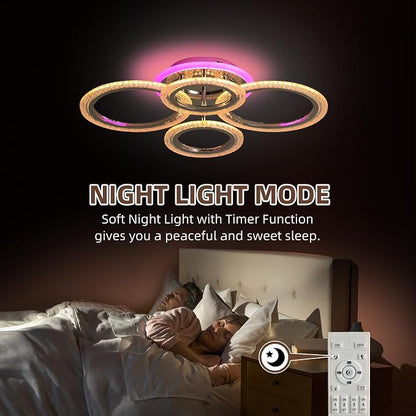 50W Dimmable LED Ceiling Light, Modern Flush Mount, Chrome 4-Ring | Remote Control, Adjustable 3000-6000K, Modern Lighting for Living Room, Bedroom, Kitchen & Hallway