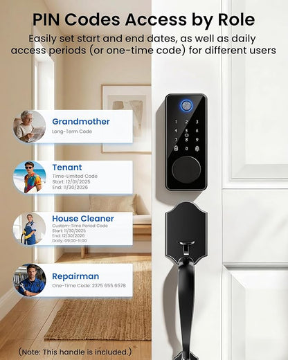Smart Deadbolt Lock Set, Fingerprint 5-in-1 Keyless Entry Door Lock with Handle, Touchscreen Keypad, APP Control, Auto Lock, Easy Install for Front Door