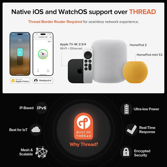 ThorBolt X3 Smart HomeKit Keyless Entry Fingerprint Door Lock, Black | with Apple Home Key, 8xAA Alkaline Batteries, Works with HomeKit Over Thread, 5 Ways to Unlock, IP65 Weatherproof
