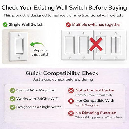 LANBON L8 LCD Smart Light Switch 4 Gang Single Pole,No Dim,Need Neutral Wire,Touch 2.4G WiFi Night Light Smart Switch Work with Alexa/Google Home,Mesh Network No Offline for Whole Smart Home, L8-HS4