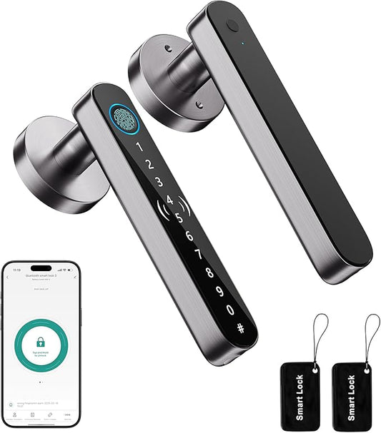 5 in 1 Fingerprint Door Handle with Keypad Control, APP Control, Key Card