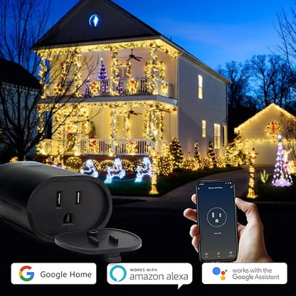 Minoston Outdoor Smart Plug, WiFi Outlet, IP65 Weatherproof, Compatible with Alexa, Google Assistant, Timer & Countdown by Smart Life APP, No Hub Required, FCC Certified, 2 Pack (MP22W)