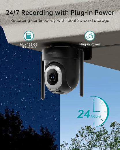 ZUMIMALL 2K 3MP Wired Outdoor Camera, 2.4G/5G WiFi Security Camera, 24/7 Recording, AI Motion Detection, Cloud & SD Card Storage, 2-Way Audio, 360° PTZ Auto Tracking, Work with Alexa - 2-Pack (Black)