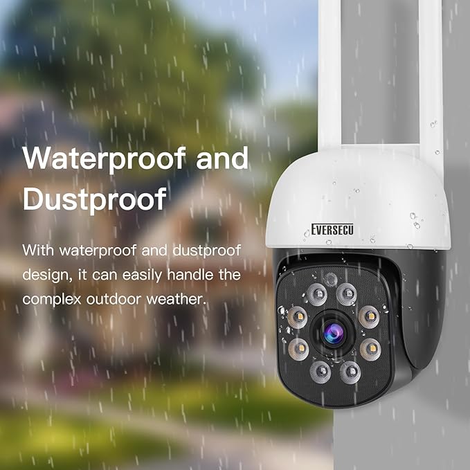 EVERSECU 2K 3.0MP Outdoor WiFi PTZ Security Camera, 2.4G WiFi, Auto Tracking, 2 Way Audio, Spot Night Vision, Compatible with Alexa, SD Card & Cloud Storage, ONVlF Compliant RTSP IP CCTV Camera(4pcs)
