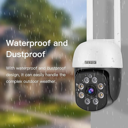 EVERSECU 2K 3.0MP Outdoor WiFi PTZ Security Camera, 2.4G WiFi, Auto Tracking, 2 Way Audio, Color & Infrared Night Vision, Work with Alexa, SD Card & Cloud Storage, ONVlF Compliant RTSP IP CCTV Camera