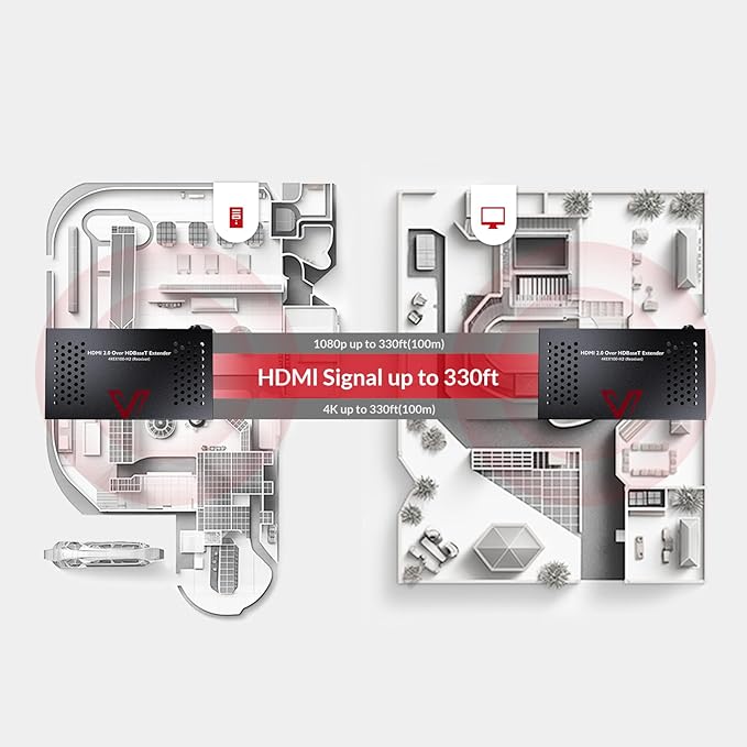 AV Access HDBaseT HDMI Extender 4K@60Hz 4:4:4 HDR (Dolby Vision), 100m/330ft Long Distance, PoC, IR, RS232 for TV to Another Room, Conference Room(4KEX100-H2)