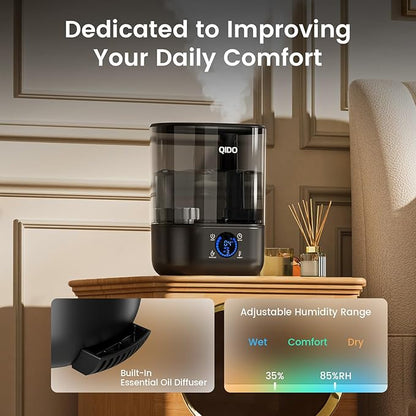 COMHOMA Top Fill Humidifiers for Bedroom, 5L Tank for Large Room, Easy to Fill & Clean, 28dB Quiet Cool Mist Air Humidifier for Home Baby Nursery & Plants, Touch/APP/7-color Nightlight, 36H, Black
