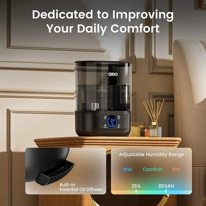 COMHOMA Humidifiers for Bedroom, 5L Top Fill for Large Room, 36H Runtime, 28 dB Quiet Cool Mist Air Humidifier for Baby Nursery, Plants, Indoor, APP/7-color Nightlight, Easy to Clean & Fill, Black