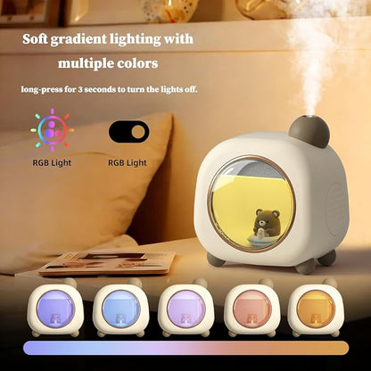 Portable Mini Humidifier, 500ML Cartoon Bear USB Mist Small Humidifier with Colorful Lights, Personal Desktop Humidifier for Bedroom Baby, Portable Humidifier for Office, Plants, Auto Shut-Off
