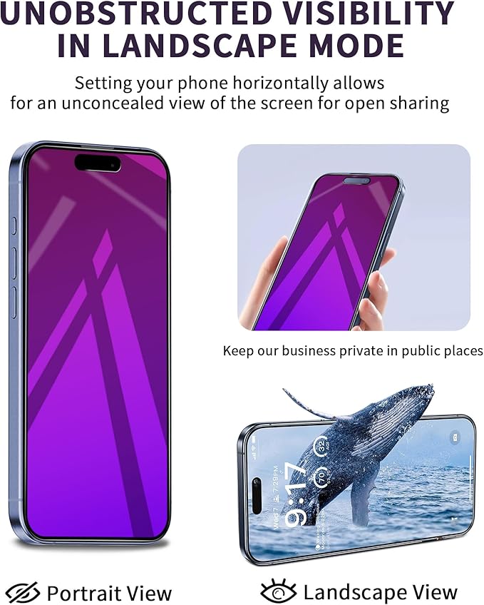 2 Pack for iPhone 14 Pro Max Privacy Screen Protector Tempered Glass for iPhone14ProMax 6.7inch Anti-Spy Private Glass Film Anti-Blue Light No Bubble Anti-Scratch Full Coverage Gradient Purple