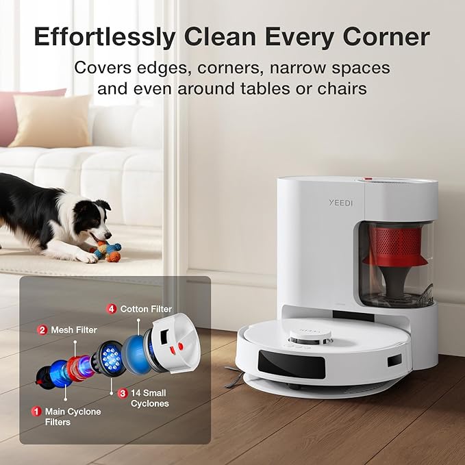 Yeedi C12 Plus Robot Vacuum & Mop, 8000Pa Powerful Suction, 7-Week Bagless Bin, PureCyclone & ZeroTangle Brush, Smart App Control, Auto-Charging, White