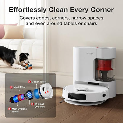 Yeedi C12 Plus Robot Vacuum & Mop, 8000Pa Powerful Suction, 7-Week Bagless Bin, PureCyclone & ZeroTangle Brush, Smart App Control, Auto-Charging, White