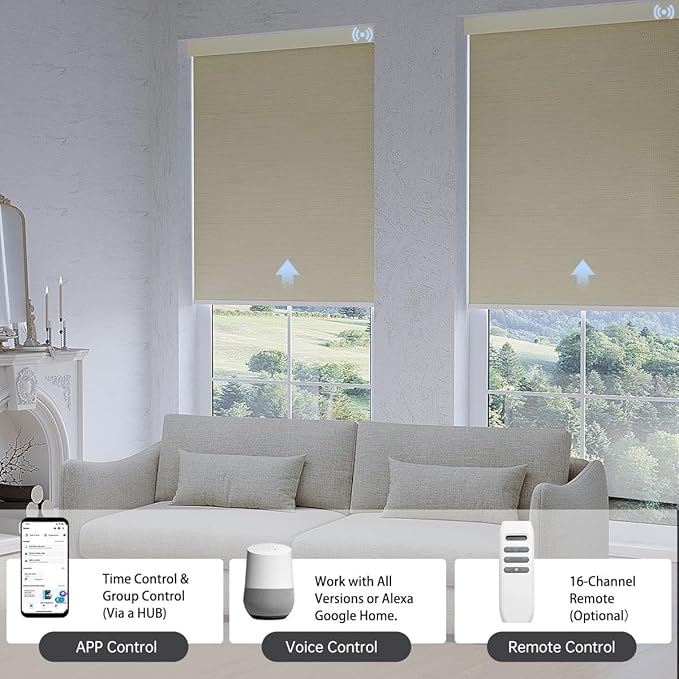 Motorized Blinds with Remote, Blackout Smart Blinds for Windows Automatic Shades Compatible with Alexa, Motorized Shades Customized for Bedroom Home Office (Blackout-Jacquard Coffee)