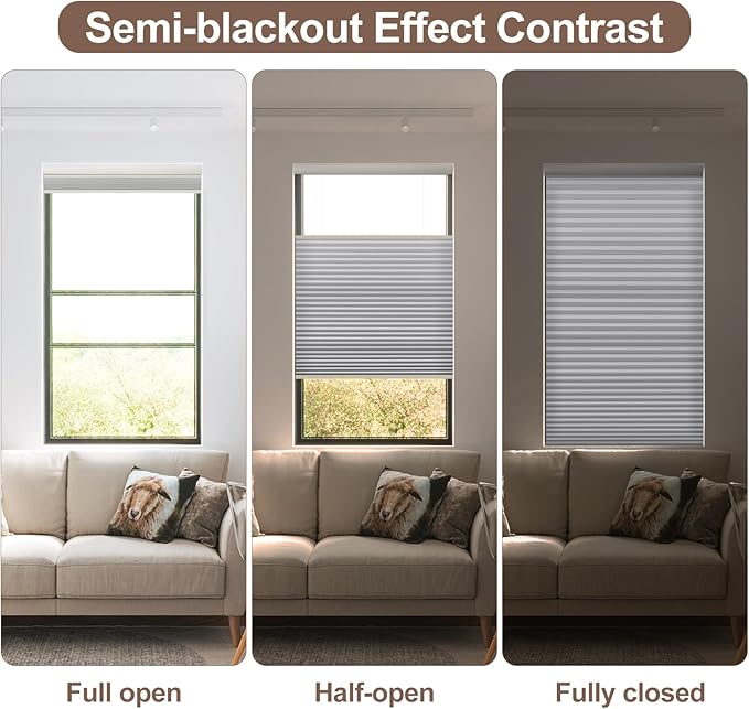 Godark Motorized TDBU Cellular Shades with Remote Control Smart Honeycomb Blinds Compatible with Alexa Google Home Smarthings Custom Double Cellular Light Filtering for Indoor Windows Doors-Grey